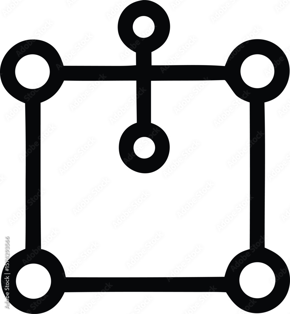 Poster geometric abstract symbol with interconnected circles and lines forming a square like structure with