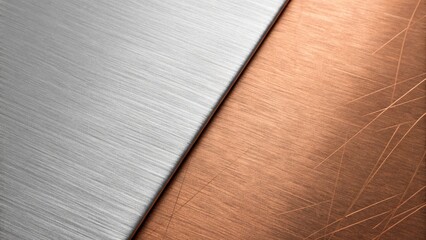A contrasting metal texture featuring brushed silver and copper surfaces side by side