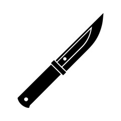 Obraz premium Black knife icon with a curved blade and wooden handle 