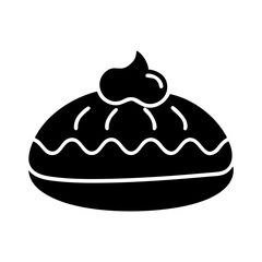 Round pastry with whipped cream topping in black silhouette design  