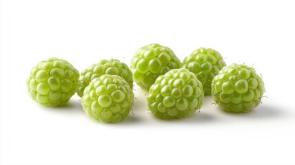 Heap of Fresh Green Raspberries Isolated on White Background fresh isolated heap green raspberry raw