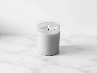 Serene Lit Candle on Marble: Minimalist Home Decor & Wellness Aesthetic