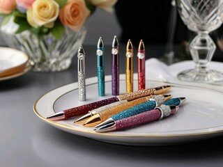 Glittery Multi-Color Crystal-Decorated Ballpoint Pens
