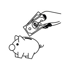 Simple hand with a coin line icon. Symbol and sign vector illustration design. Editable Stroke. Isolated on white background