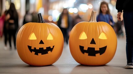 Lit jack-o'-lanterns mall Halloween event