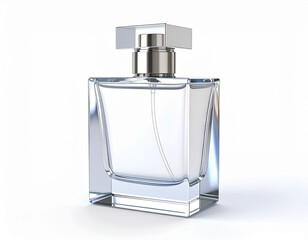 the image showcases a glass container used for scent, set against a plain white background. the container has a rectangular body and a metallic cap with angular lines