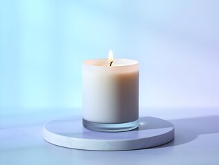 Lit Candle on Marble Pedestal: Serenity and Tranquility