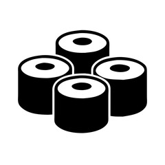 Sushi rolls arranged in a circular pattern, black and white icon concept  