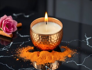 Aromatherapy Candle & Turmeric: Tranquil Spa Setting