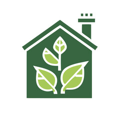 Eco-friendly house icon with green leaves for sustainability  