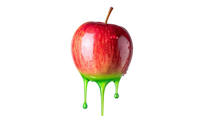 Red apple with green slime dripping halloween treat on transparent background