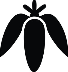Stylized black silhouette of a carrot with green leafy tops and a curved white outline at its base on a white background