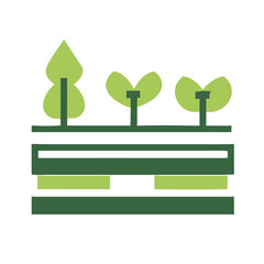 Green plants icon growing in horizontal garden beds in minimalist style  