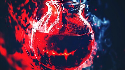 Halloween potion brewing in fiery cauldron, smoke