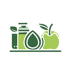 Juice bottle and fresh fruits icon in green colors  