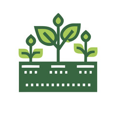 Green plants icon growing on a garden bed with new leaves  