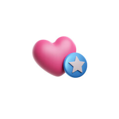 A smooth, pink heart is accompanied by a smaller blue circular badge with a white star