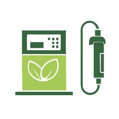 Green fuel pump icon with eco-friendly design and leaf symbols  