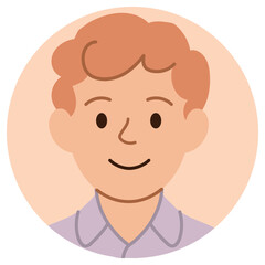 Avatar of smiling young redhead man with wavy hair isolated on pastel background