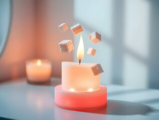 Scented Candle with Floating Cubes: Relaxing Ambiance