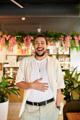 Freelancer enjoying summer vibes while working remotely in a trendy cafe setting