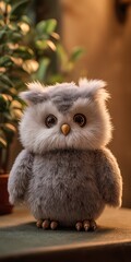 Fototapeta premium A cute owl with big eyes sitting and looking with a blurred background