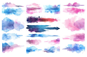 Series of different hand drawn watercolor style vector design banner abstract shapes, paint art grunge banner.