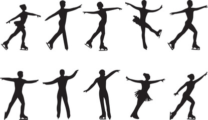Ice skating silhouette different types of set on a white background.