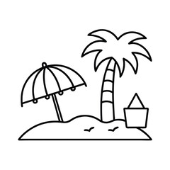 black and white beach scene with palm tree umbrella 