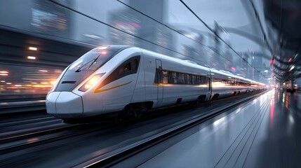 Naklejka premium Generated title for kummardeep91_High-speed_train_at_the_station_and_a_blurred_city_0621ac27-cfd9-45ac-87b6-4127c7cef5a9_2-topaz.jpeg