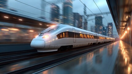 Fototapeta premium Generated title for kummardeep91_High-speed_train_at_the_station_and_a_blurred_city_0621ac27-cfd9-45ac-87b6-4127c7cef5a9_3-topaz.jpeg