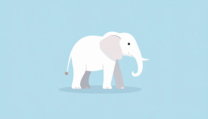 Simple cartoon illustration of a white elephant, presented against a light blue background.