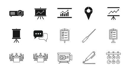 Business Icons: Illustrative icon set for a business-related topic. including presentation devices and graphs for corporate use and digital projects.