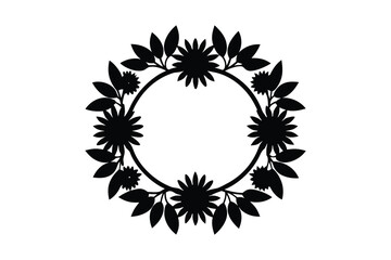 Silhouette illustration of a sunflower themed round wreath