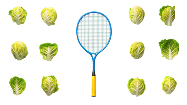 Cabbage badminton racket sport healthy food design on transparent background