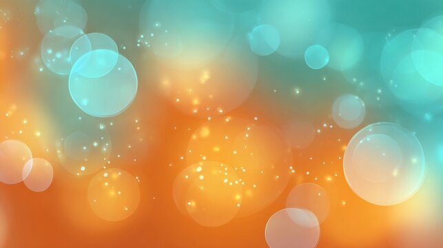 Softfocus bokeh scene featuring radiant orange and turquoise circles embellished with light particles providing a serene and calming ambiance ideal for wellness or relaxationthemed