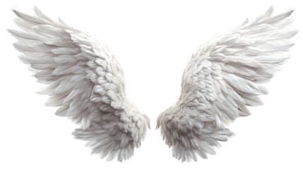 Obraz premium Realistic angel wings in white feathery form, fantasy concept, isolated on transparent 