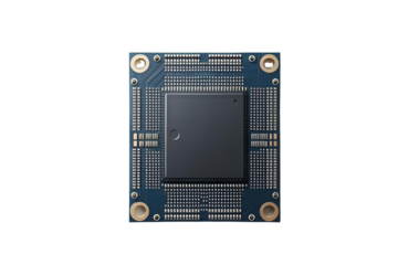 Detailed View of Microchip Module Isolated on White – Integrated Circuit Board Element Used in Tech Devices, Robotics, Computer Hardware, and Electronic Innovation Concepts