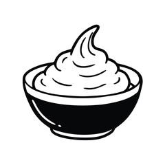 cartoon mustard in a pink bowl with black outline