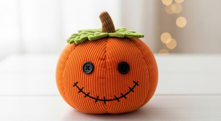 Plush Pumpkin Doll with Button Eyes