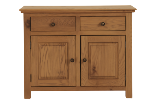 Wooden cabinet with two drawers and doors isolated on transparent background