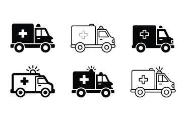 Fototapeta premium Collection of emergency ambulance icons in various design styles