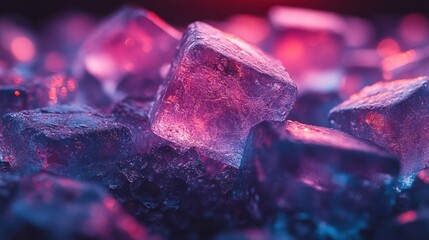 Captivating close up of ice cubes evoking a mesmerizing sense of freezing refreshment and ethereal beauty