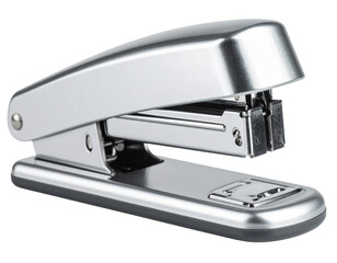  Shiny Metal Stapler on Plain Surface, Isolated on Transparent Background PNG