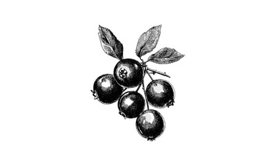 Vintage cranberry engraving, retro hand-drawn fruit sketch, old style black ink botanical illustration, trendy organic food art, rustic kitchen decor, herbal natural design, classic engraving