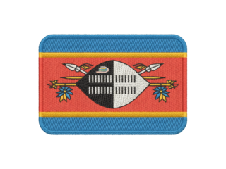 Embroidered Eswatini flag patch featuring a detailed design on a transparent background, perfect for textile applications.