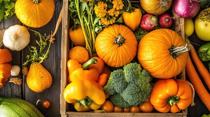 Autumn harvest wooden crate vegetables fall abundance