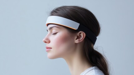 Smart headband wearable technology monitoring brain activity and providing meditation feedback in modern health focused design, mindfulness and wellness device concept