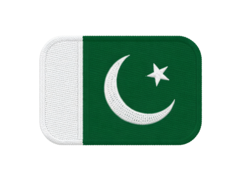 The embroidered badge presents Pakistan's national flag with its iconic crescent moon and star symbol in green and white, transparent background