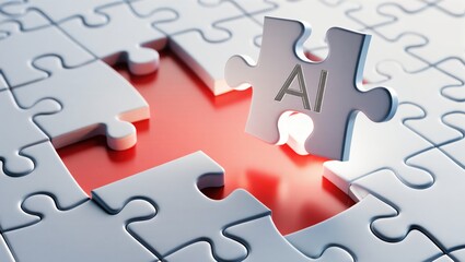 Fototapeta premium Artificial Intelligence Concept with Puzzle Piece Symbolizing Technology and Innovation in Solutions